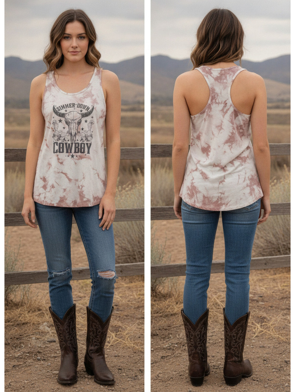1566 - Ideal T  - 'Simmer Down Cowboy' Tie-Dye Racerback Tank Top - XL